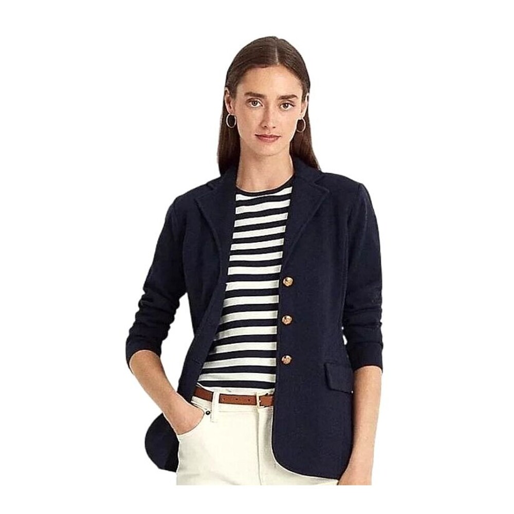 NEW Lauren Ralph Lauren Blazer Women's Large 100% Cotton Navy Knit Gold Buttons